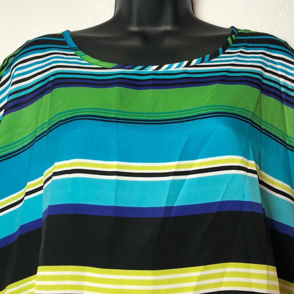 COMO Black batwing shirt blouse blue striped Sz M - Picture 3 of 10